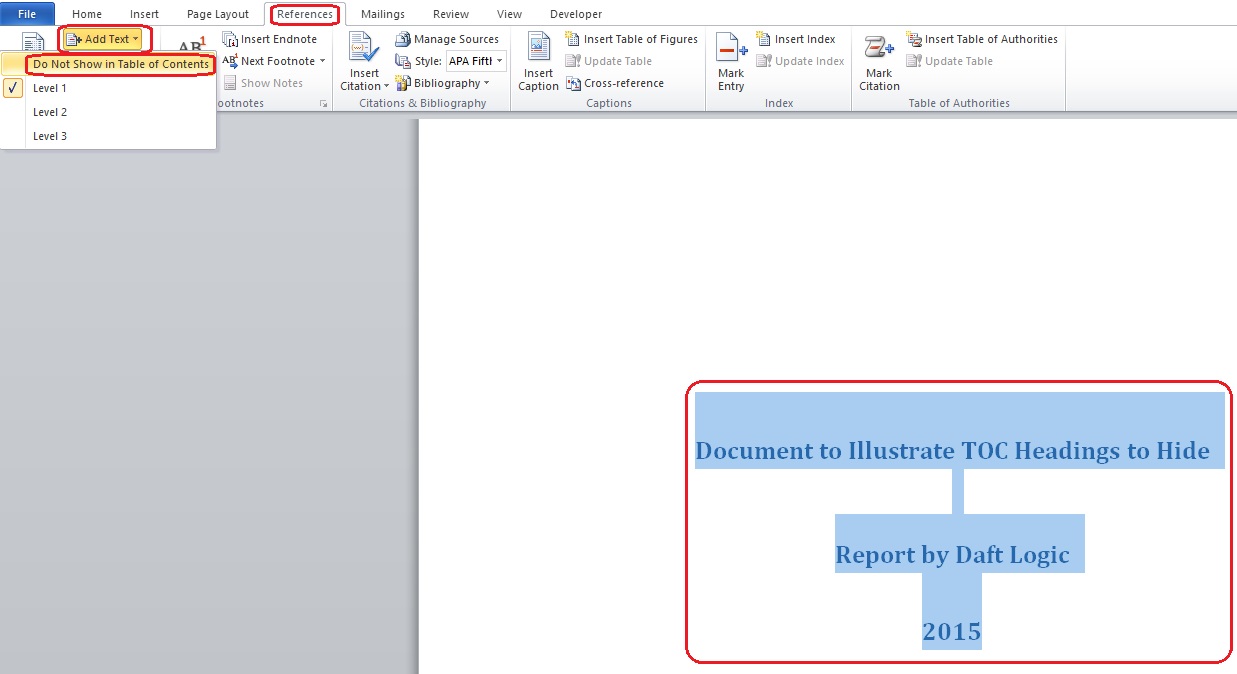 How to Hide Text from Microsoft Word Table of Contents